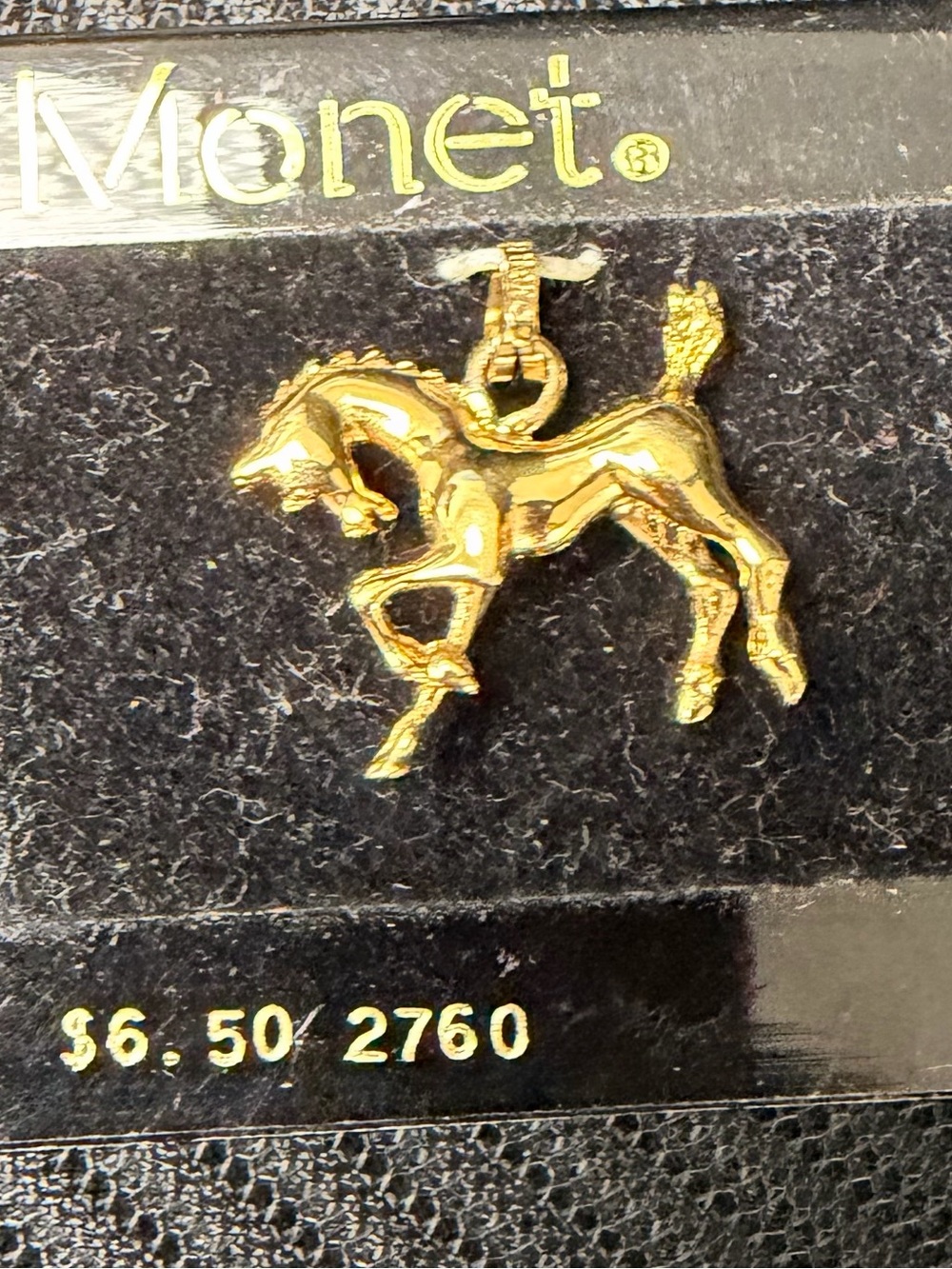 NOS Vintage Monet Gold Tone Horse Charm New Original Card Equestrian Pendant